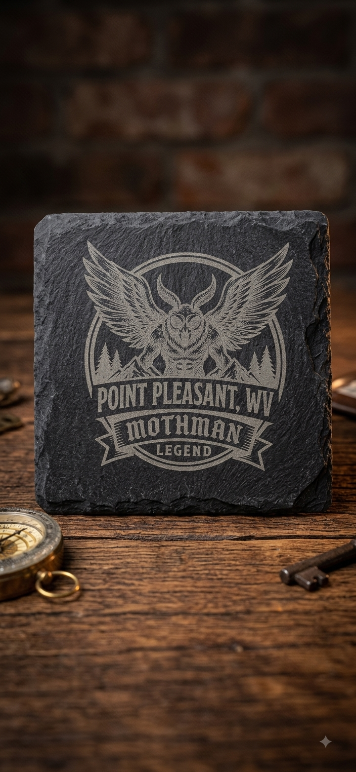 Mothman Slate Coaster – Point Pleasant WV Cryptid Drink Coaster