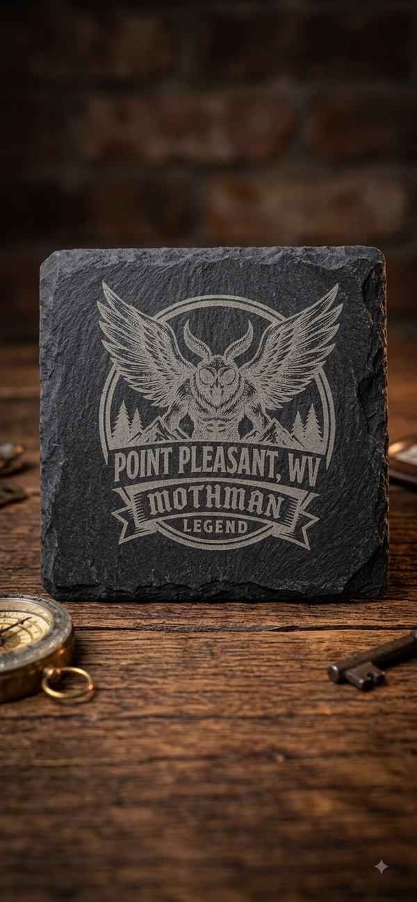 Mothman Slate Coaster – Point Pleasant WV Cryptid Drink Coaster